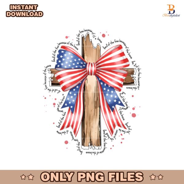 American Flag Cross With Coquette Bow Faith And Freedom PNG
