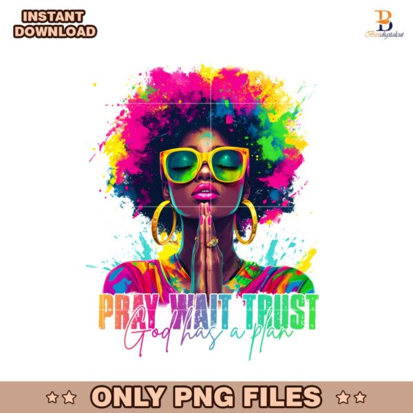 Black Woman Christian Pray Trust Neon Watercolor PNG