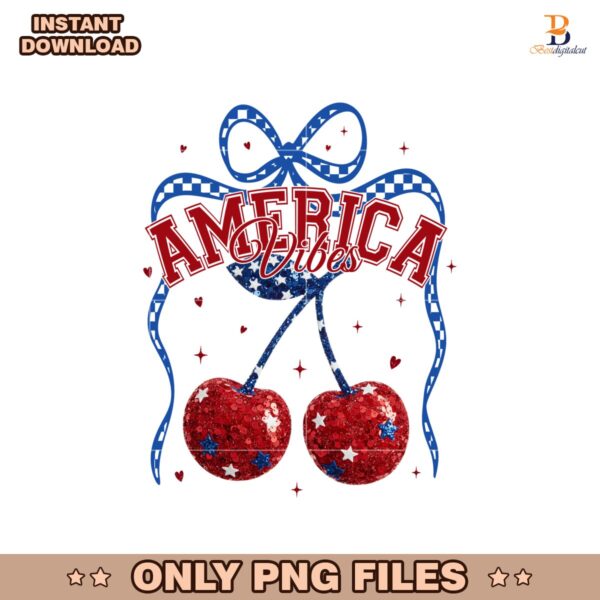Checkered America Vibes Cherry Coquette Bow Patriotic PNG