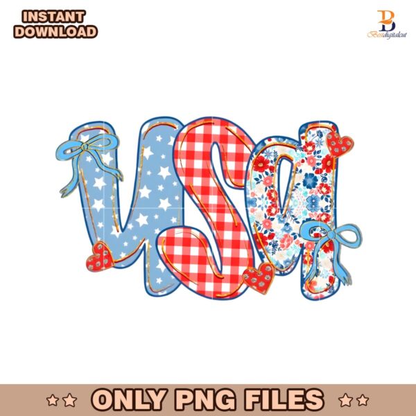 Coquette Floral Usa Glitter Preppy America 1776 PNG