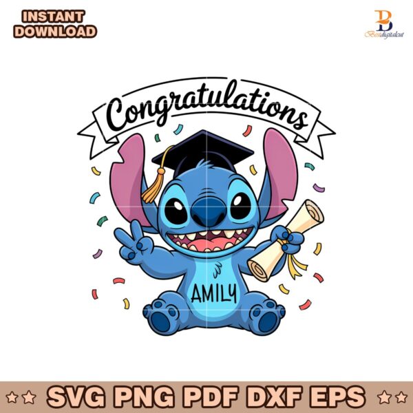 Disney Cartoon Stitch Graduate Custom Name PNG