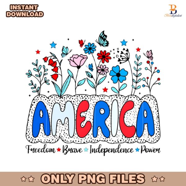 Floral America Girly 4Th Of July Retro Usa PNG