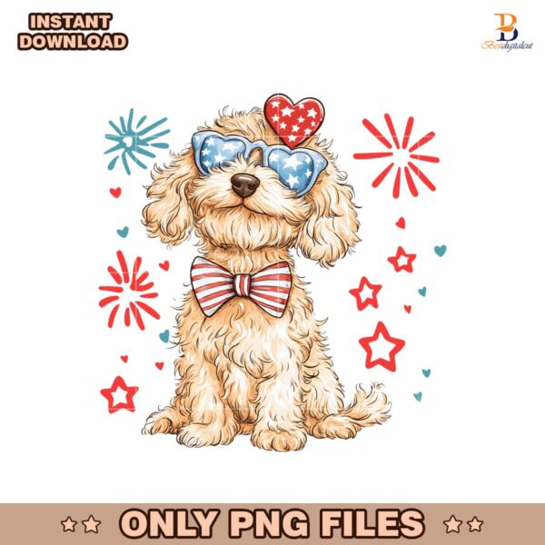 Goldendoodle Usa Dog Fourth Of July PNG Sublimation Design