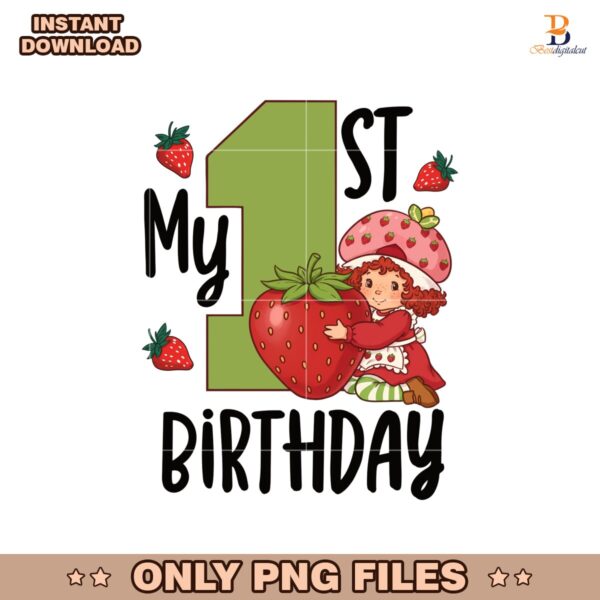 My First Birthday Strawberry Girl Cartoon PNG