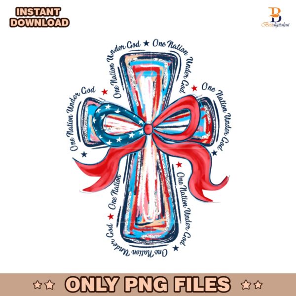 One Nation Under God Coquette Bow Cross Brushstroke PNG