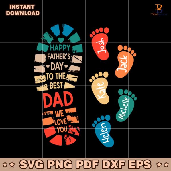 Personalized Dad And Kids Footprints Names SVG