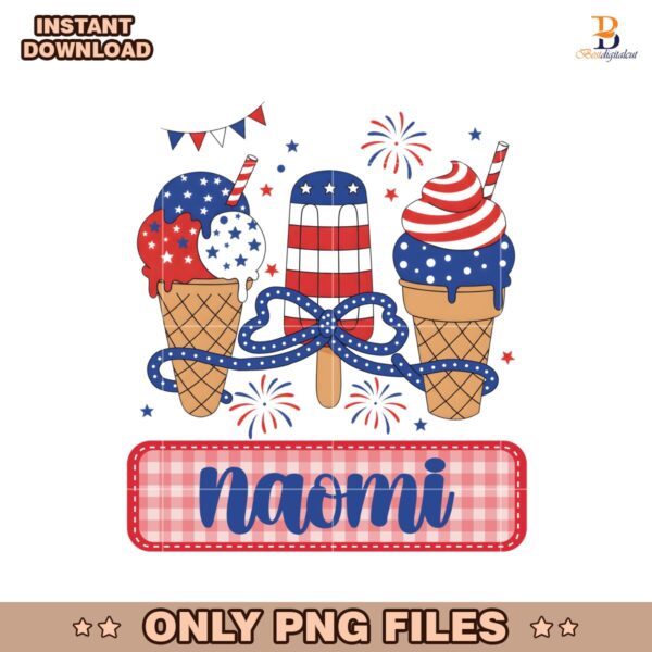 Personalized Fourth Of July Ice Cream Kids Name PNG