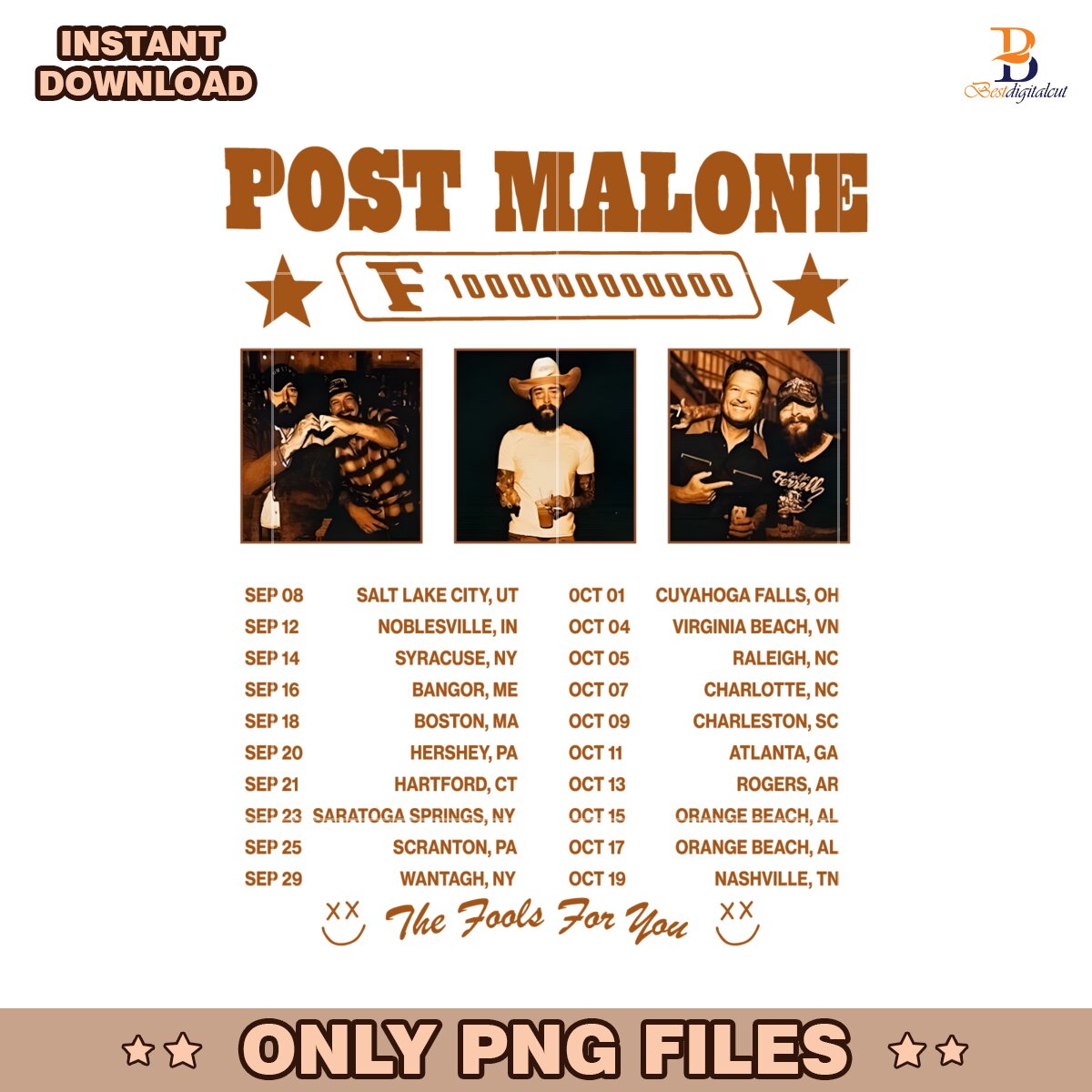 Post Malone F1 Trillion Tour 2025 PNG Sublimation