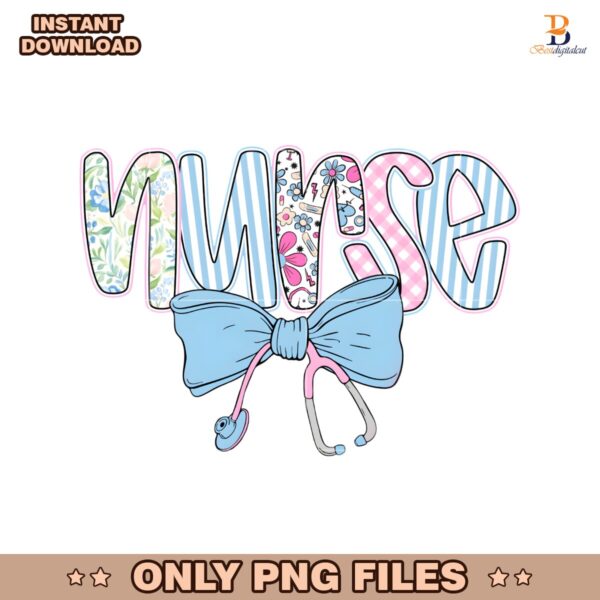 Preppy Nurse Floral Coquette Blue Stethoscope PNG