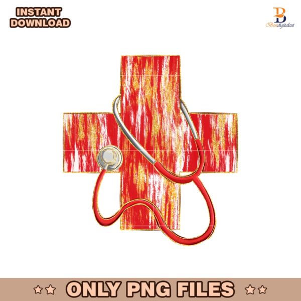 Red Gold Stethoscope Cross Nurse PNG