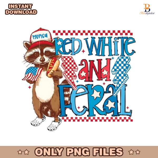 Red White And Feral Funny Patriotic Raccoon PNG