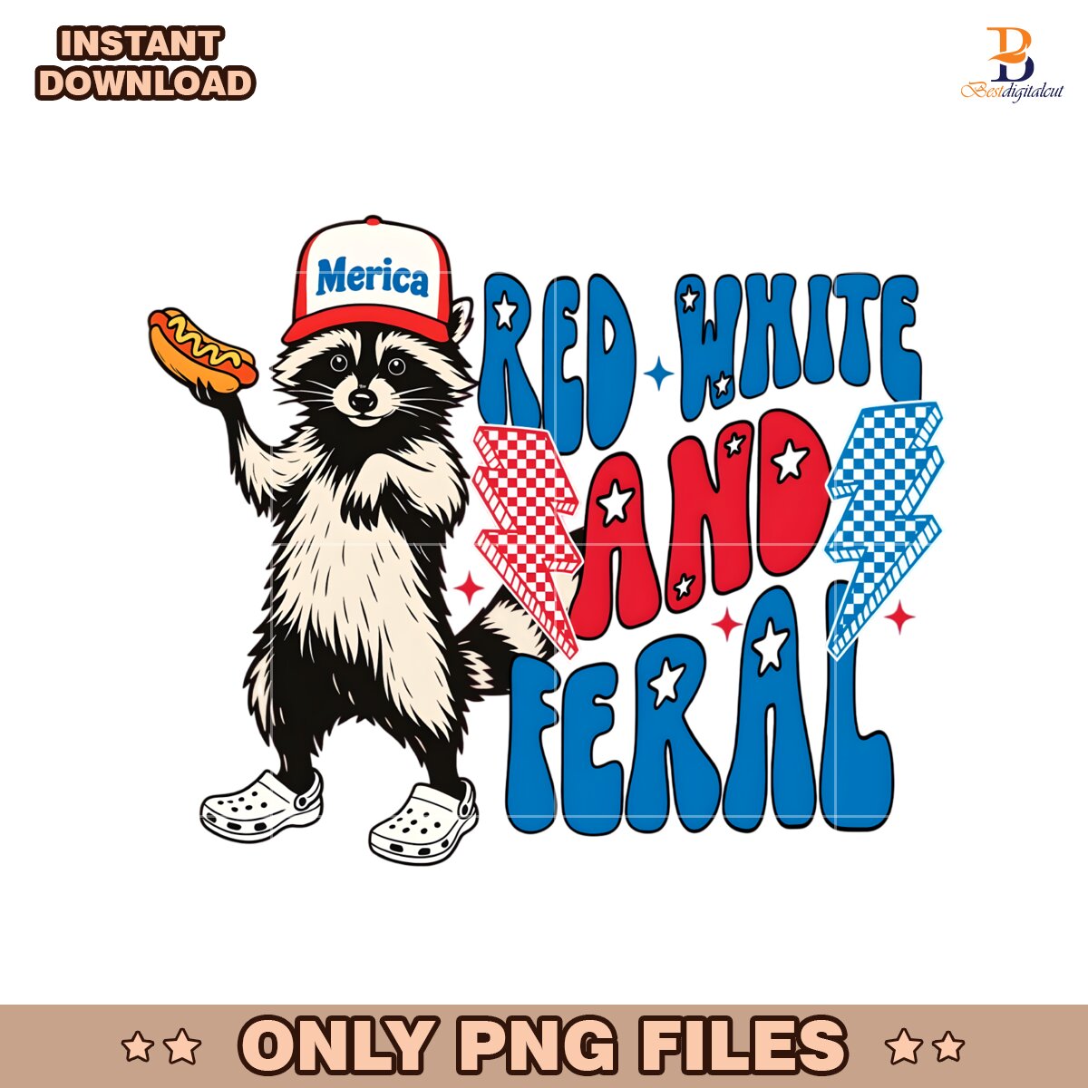 Red White And Feral Funny Raccoon Merica PNG