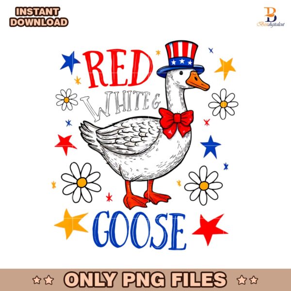 Red White And Goose Funny Patriotic Floral Fourth Of July PNG