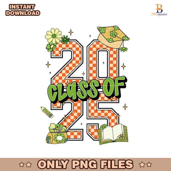 Retro Checkered Class Of 2025 Graduation School Supplies PNG