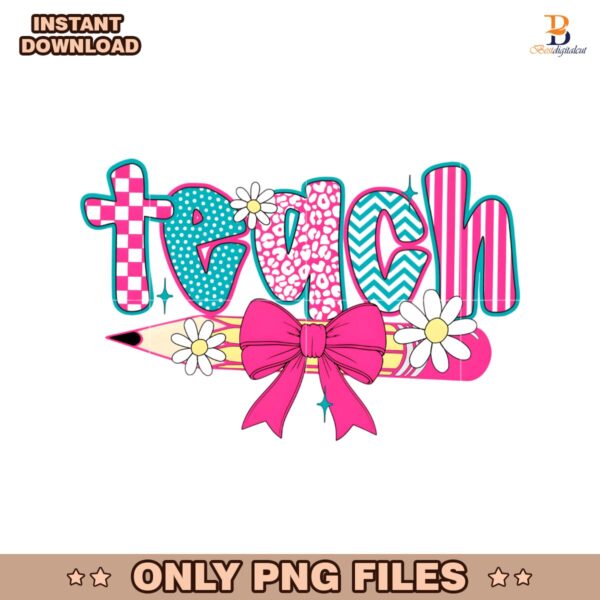 Retro Checkered Teacher Pencil Coquette Preppy PNG