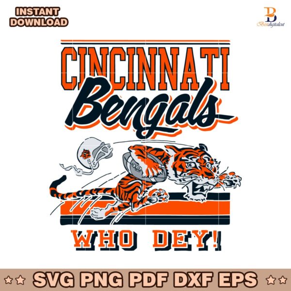 Retro Cincinnati Bengals Football Logo Mascot Who Dey SVG