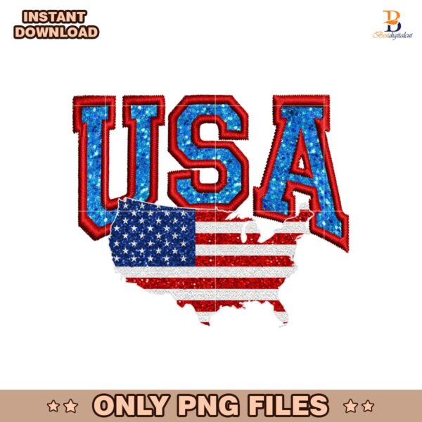 Sequin Usa Glitter Retro America Faux Embroidery PNG