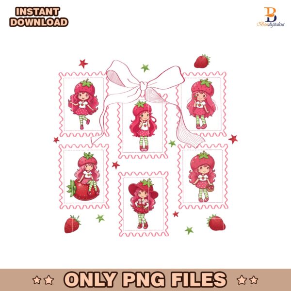 Strawberry Girl Stamp Coquette Cartoon PNG