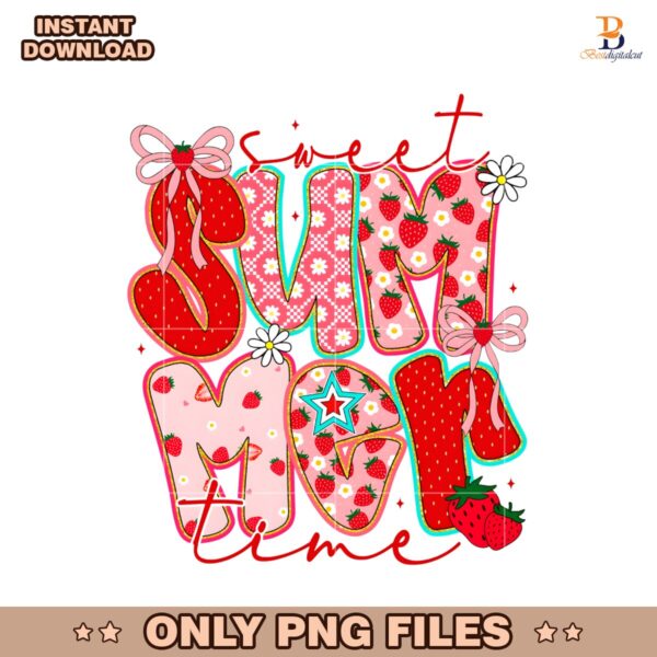 Sweet Summer Time Strawberry Coquette Glitter PNG