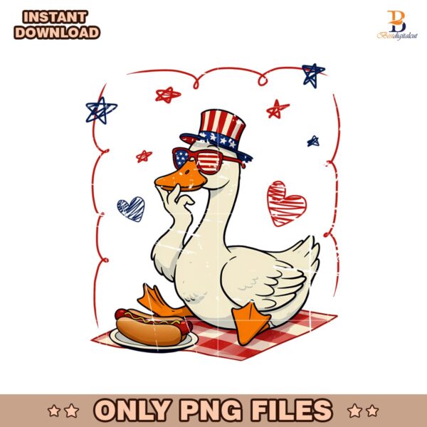 Vintage America Goose Hotdog Fun Fourth Of July PNG