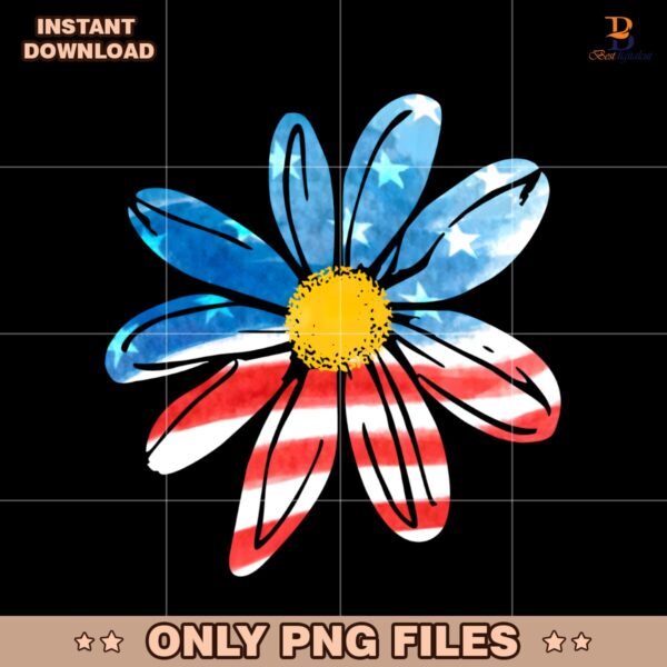 Vintage Daisy Wildflower Summer America Flag PNG