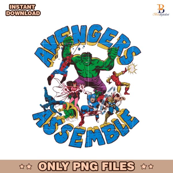 Avengers Assemble Retro Comic Style PNG