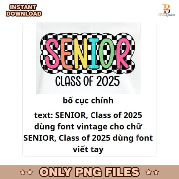 Checkered Senior 2025 Retro Bright Graduation PNG