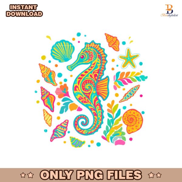 Colorful Seahorse Beach Summer Vibes PNG