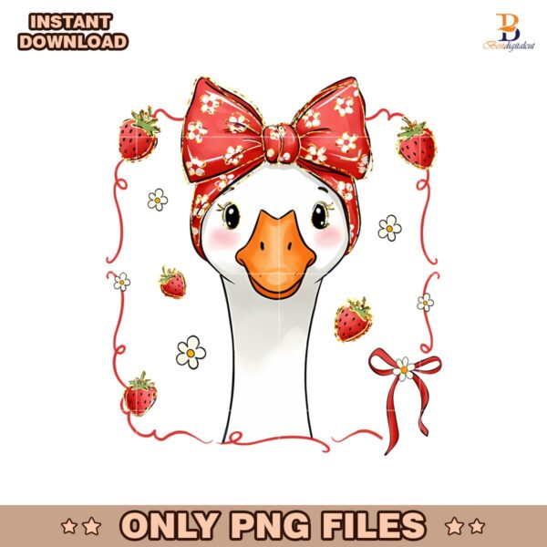 Cute Mama Goose Strawberry Summer Coquette Bow Png