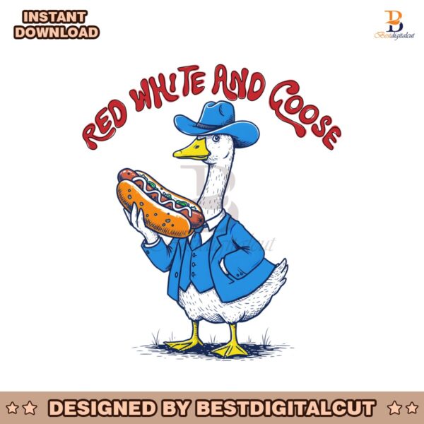 Funny Red White And Goose Holding Hotdog PNG