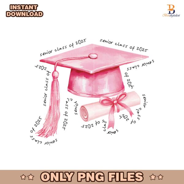 Graduation Cap Coquette Pink Bow Senior Class Of 2025 PNG