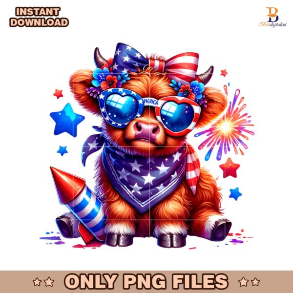 Highland Cow Merica Fourth Of July Sublimation PNG