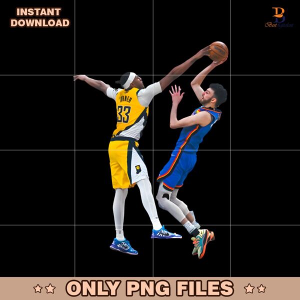 Myles Turner Block Shot Basketball Vintage Style PNG