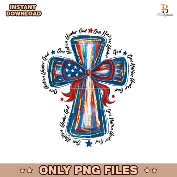 One Nation Under God Cross Memorial Day Bow PNG