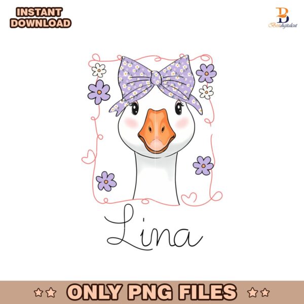 Personalized Name Boho Floral Goose Purple Bow PNG