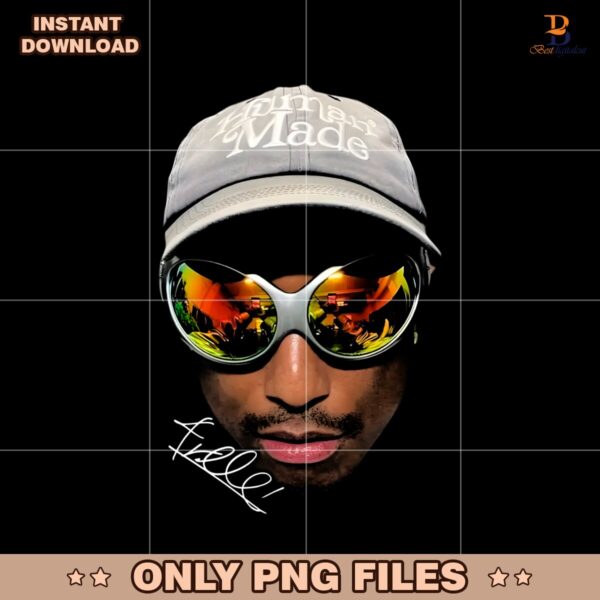Pharrell Williams Reflected Shades Hat Portrait Signature PNG
