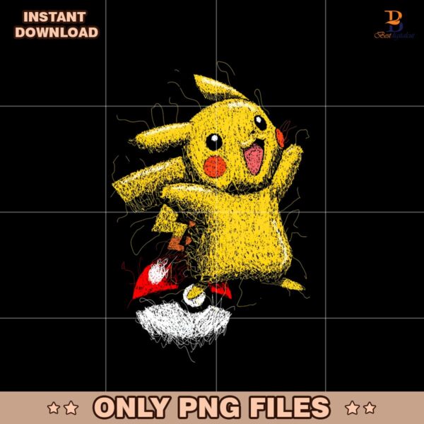 Pokemon Pikachu Scribble Art Style Electric Mouse Joyful Pose PNG