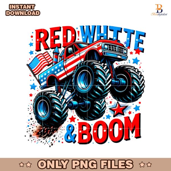 Red White And Boom Fourth Of July Patriotic Truck 
 PNG
