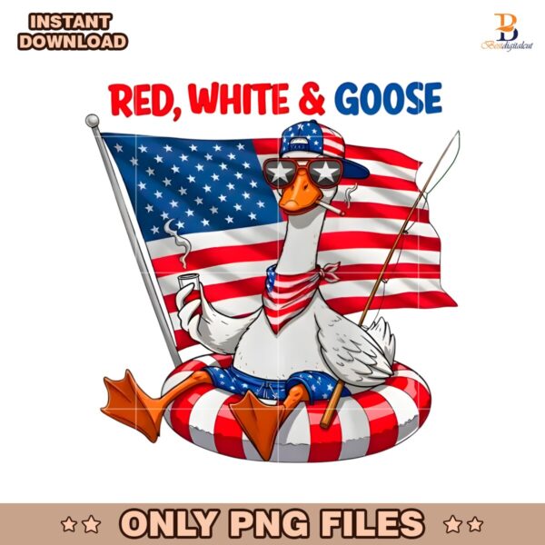 Red White And Goose Fishing Fourth Of July PNG