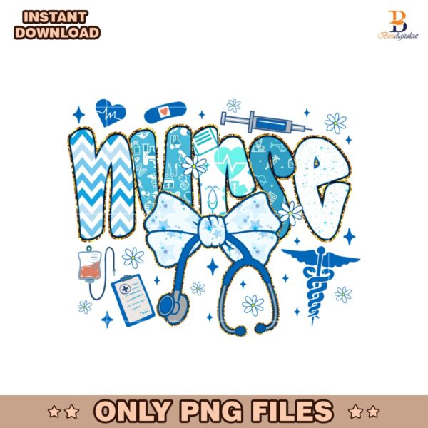 Register Nurse Life Blue Coquette Bow 2025 PNG