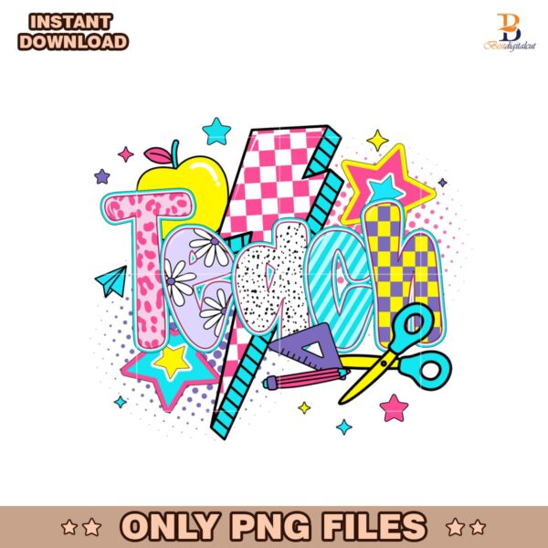 Retro Checkered Preppy Teach PNG