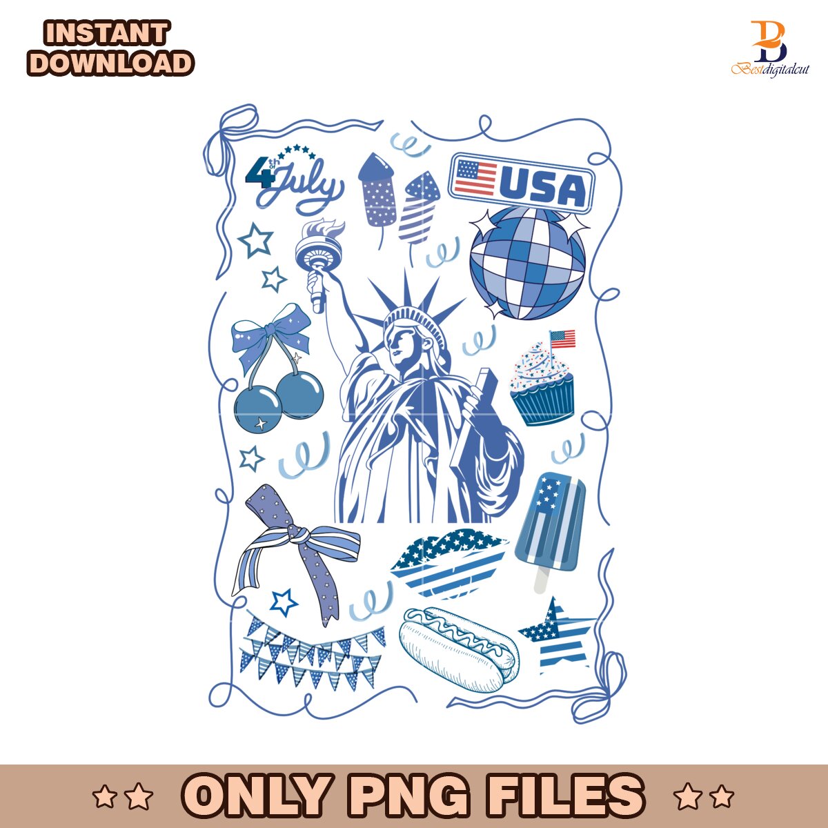 Retro Coquette Liberty Preppy 4Th Of July Vintage Usa PNG