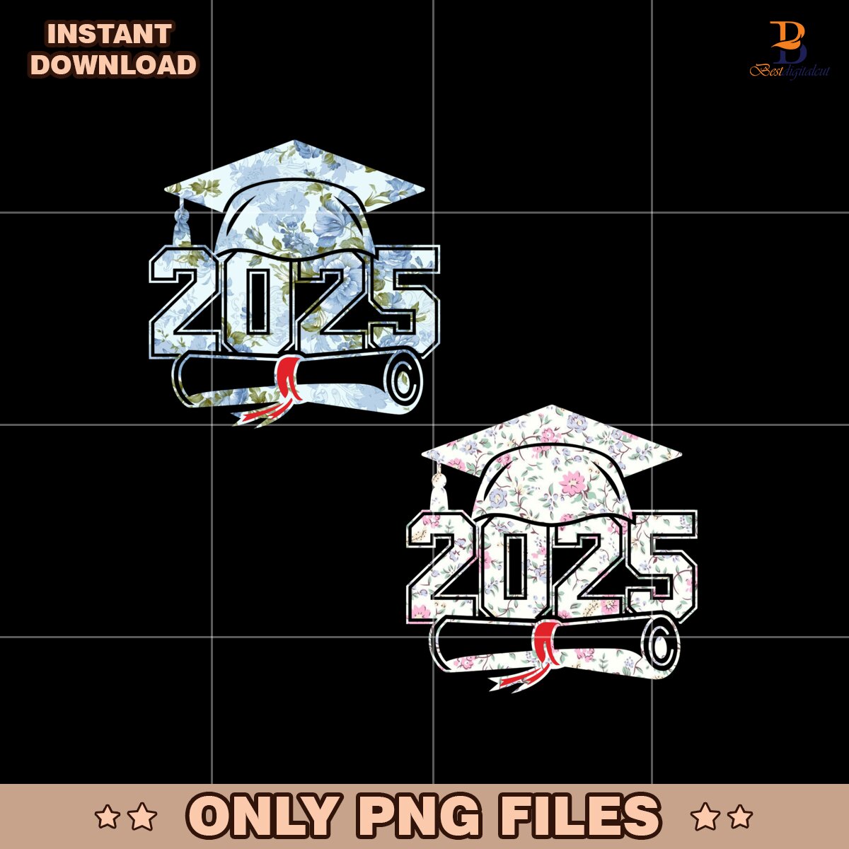Retro Floral Graduation Class Senior Congrats 2025 PNG
