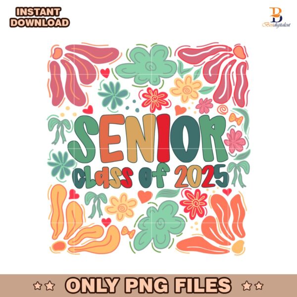 Retro Floral Graduation Senior 2025 Celebration PNG