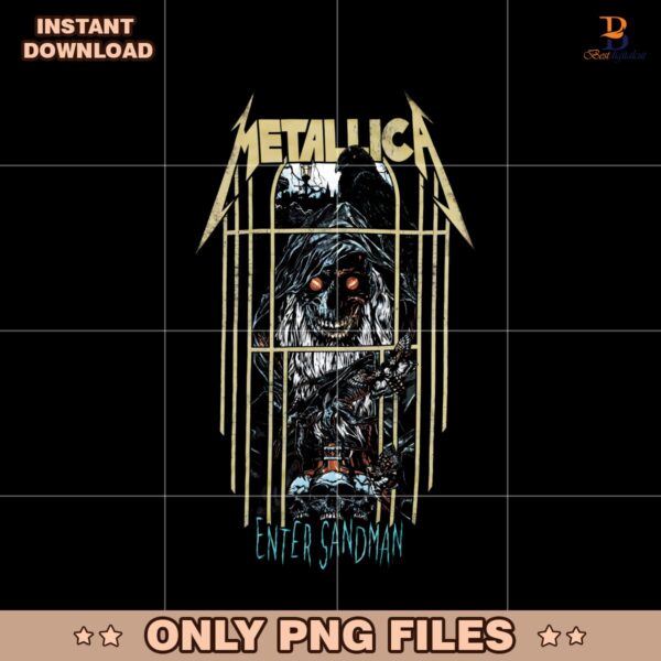 Retro Metallica Enter Sandman Pinball Art Creepy Skull Raven Graphic PNG