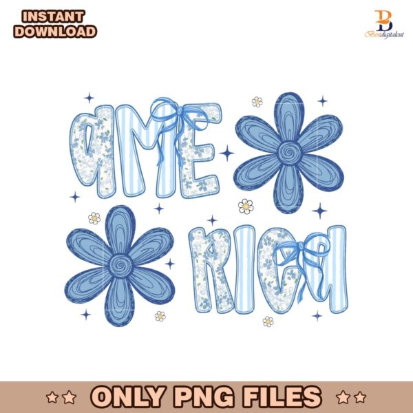 Retro Patriotic Bow America Floral Fourth Of July PNG