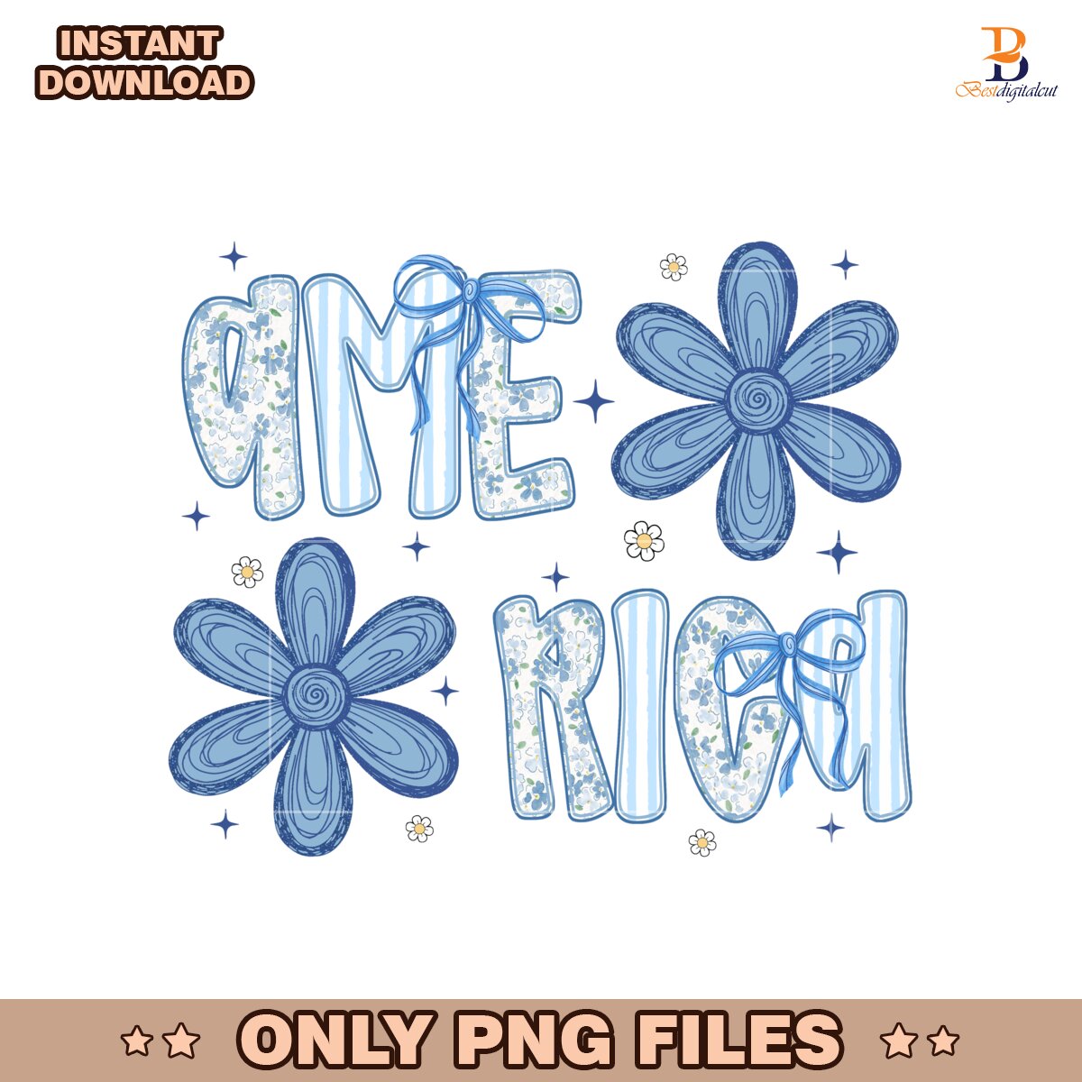 Retro Patriotic Bow America Floral Fourth Of July PNG