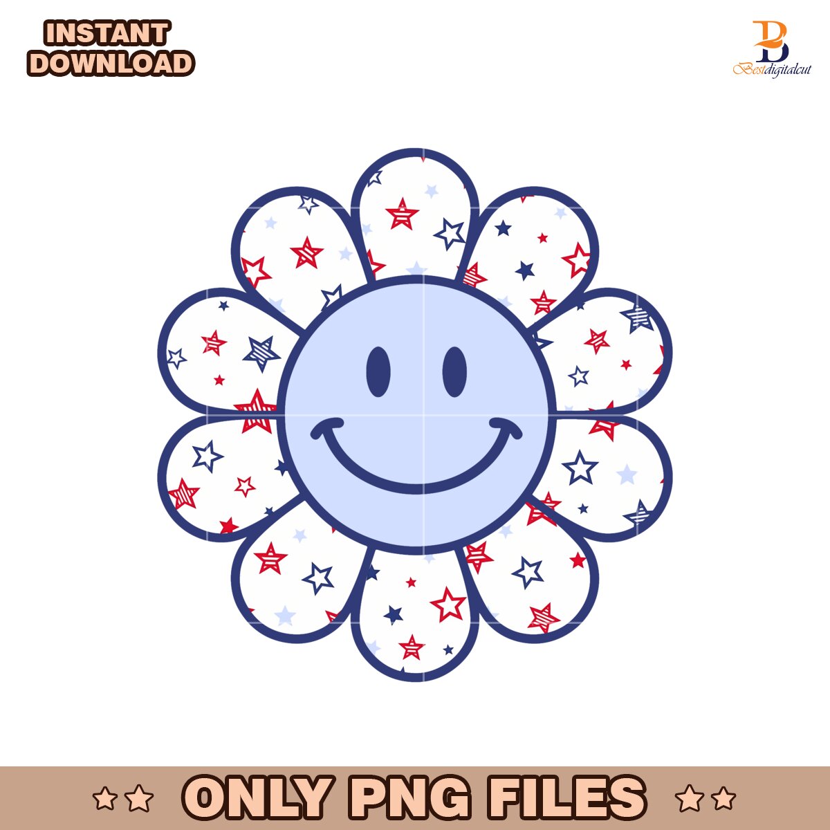 Retro Smiley Flower Groovy Independence Day America PNG