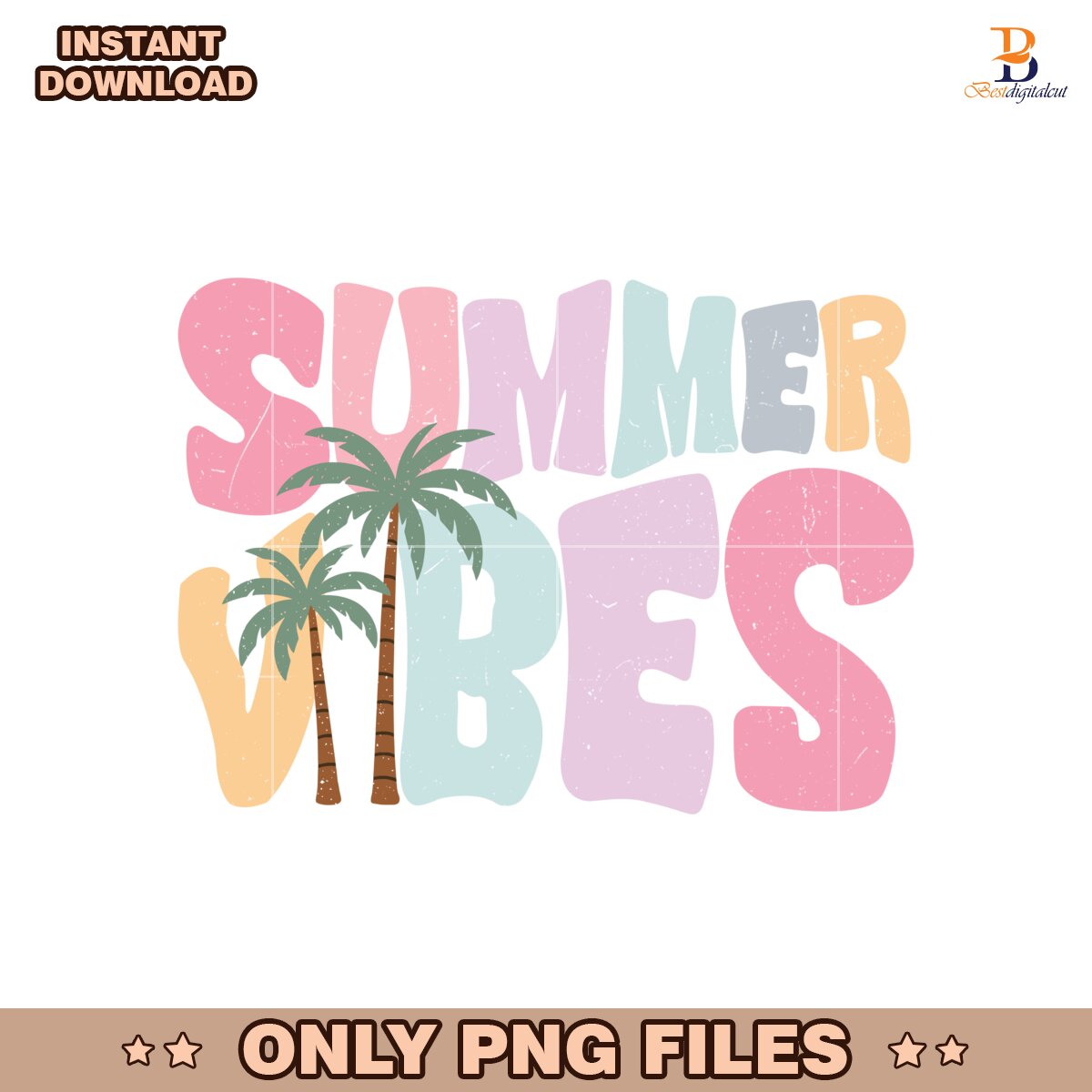 Retro Summer Vibes Palm Tree Groovy Pastel Beach Vacation PNG