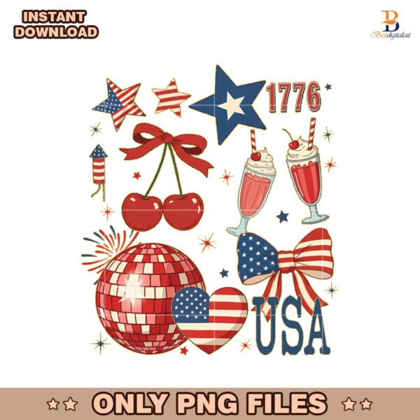 Retro Usa Coquette 1776 America Disco Ball PNG